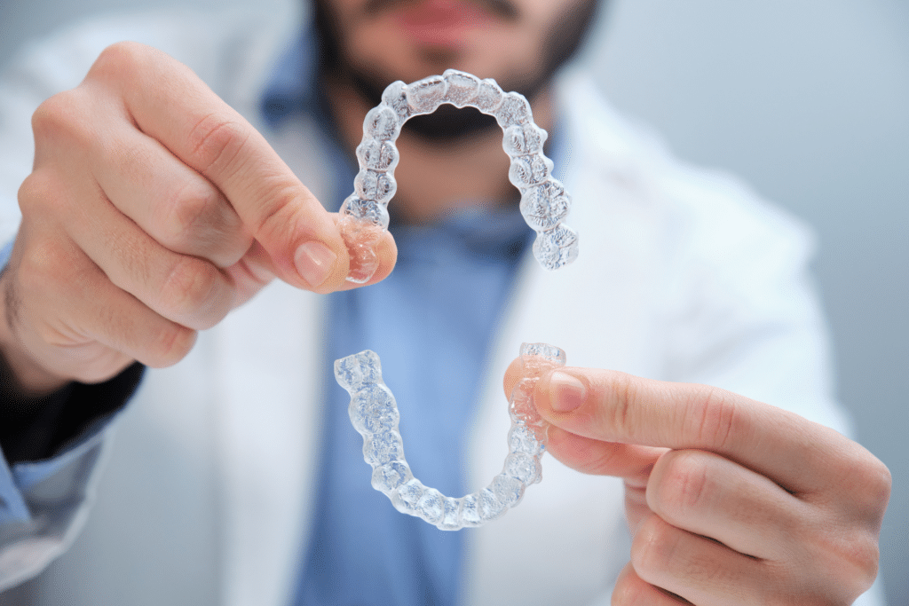 Clear aligners shown during an Invisalign consultation for severe crowding in Lake Orion MI